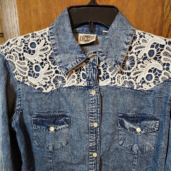 Rod's Small denim with lace snap closure western l/s - Picture 3 of 11
